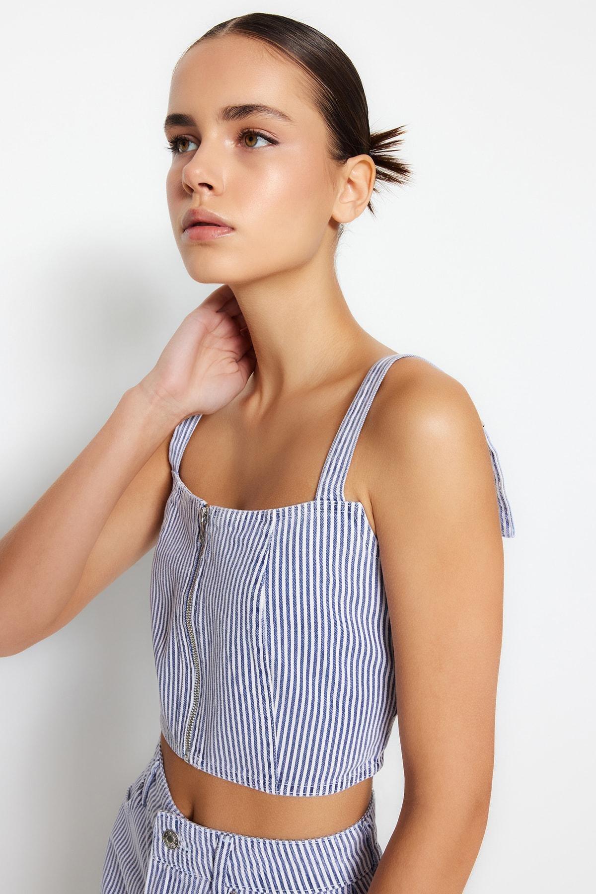 White Denim Crop Top, , large image number 1