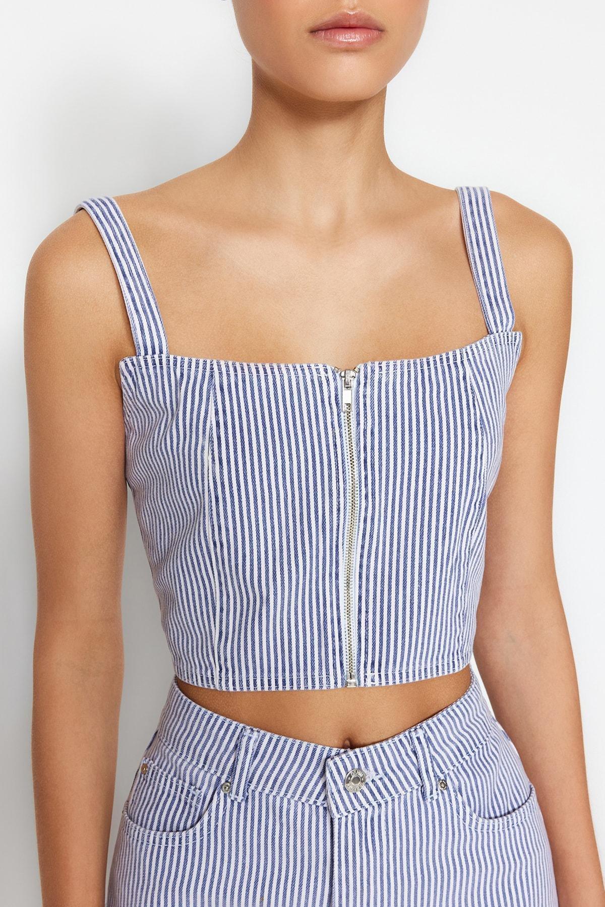 White Denim Crop Top, , large image number 4