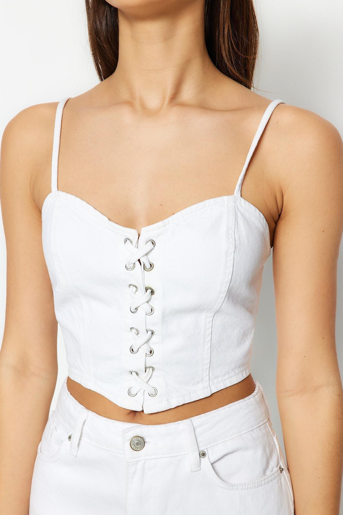 White Denim Crop Top, , large image number 2