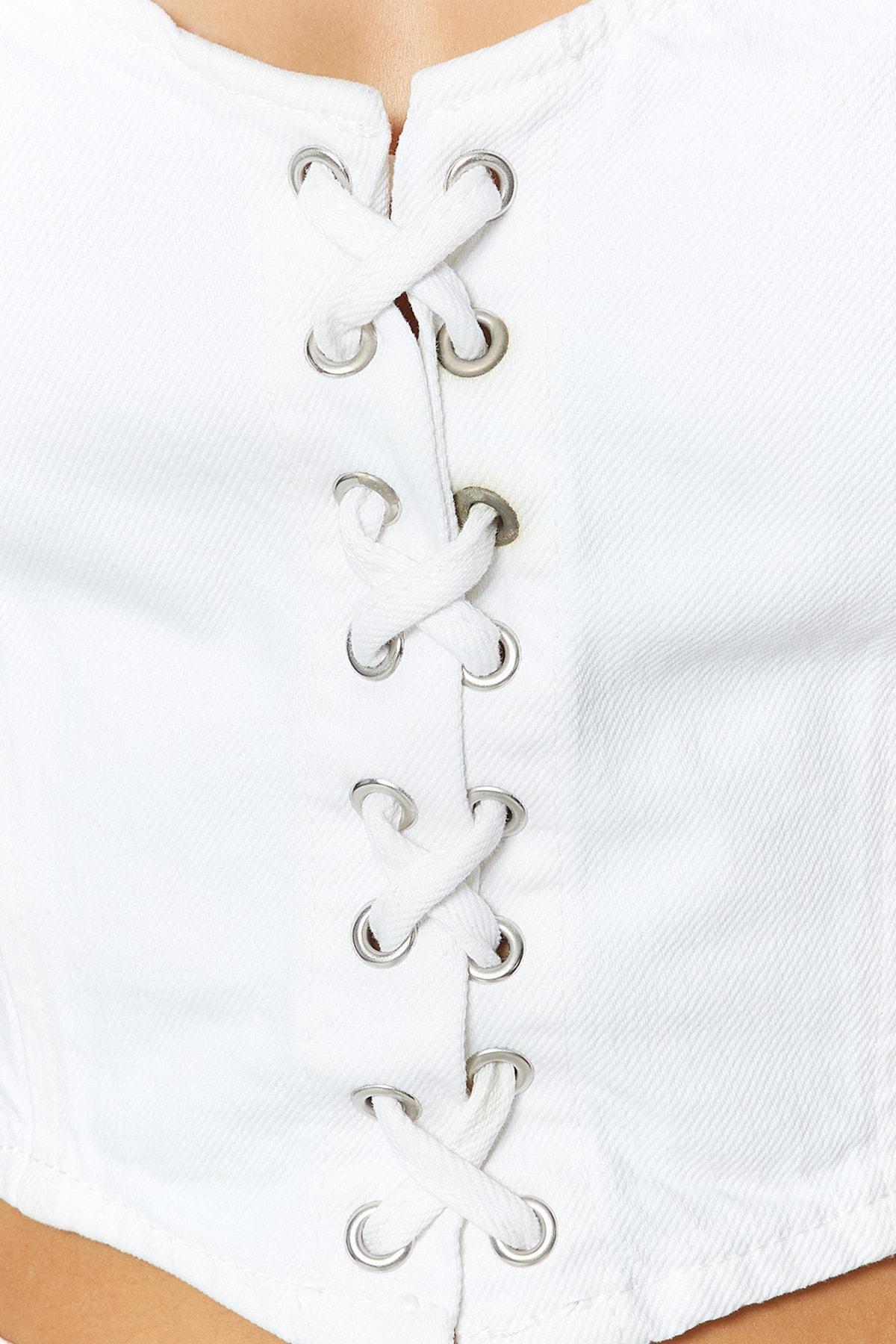 White Denim Crop Top, , large image number 3
