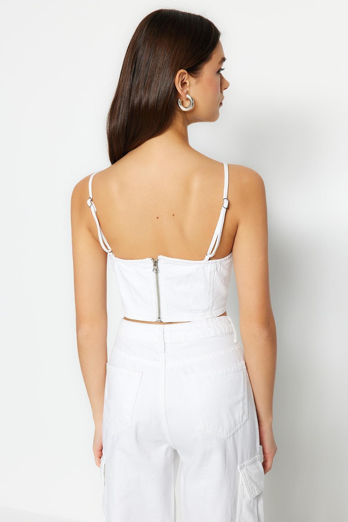 White Denim Crop Top, , large image number 4
