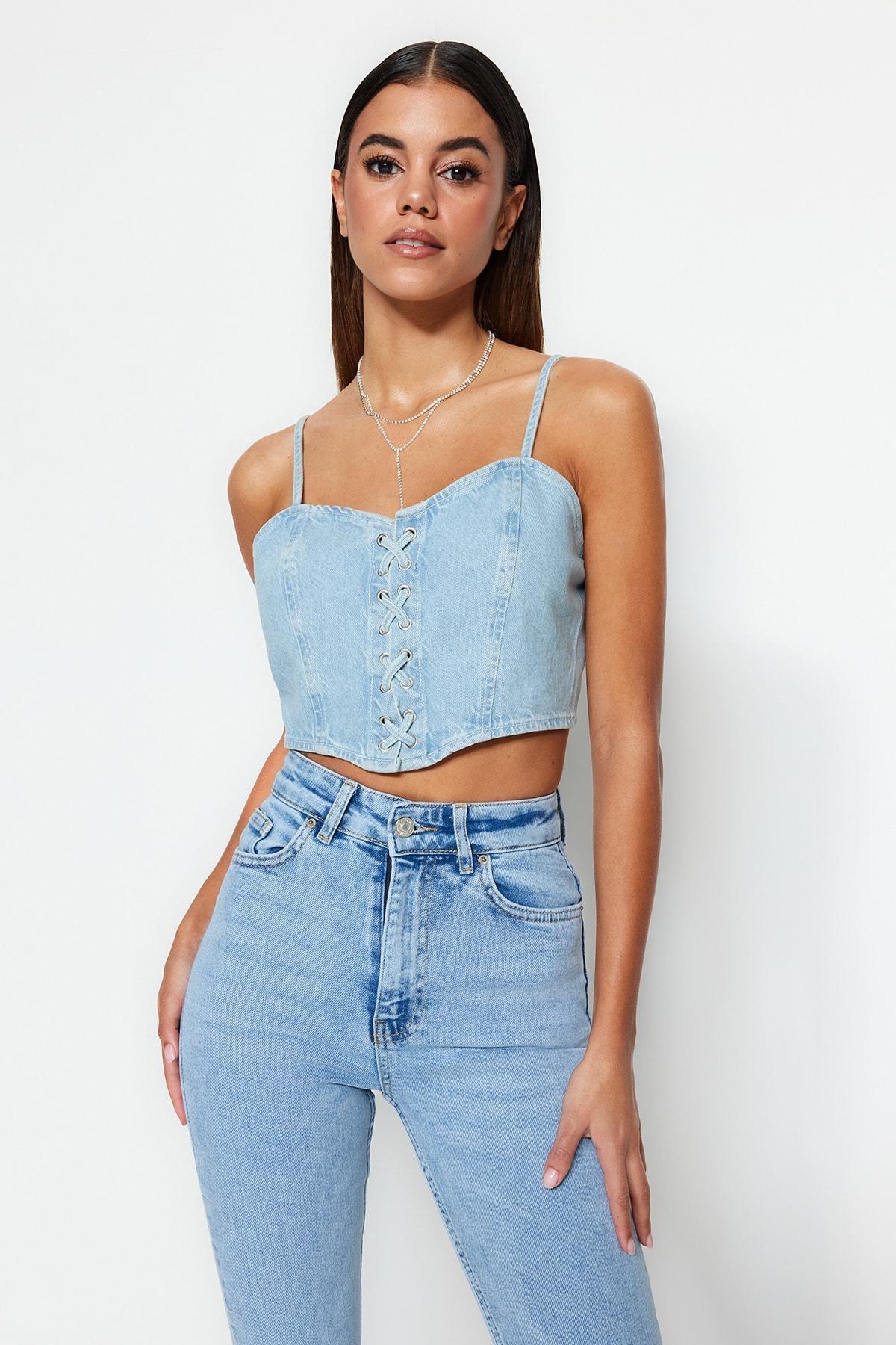 Blue Denim Crop Top, , large image number 2