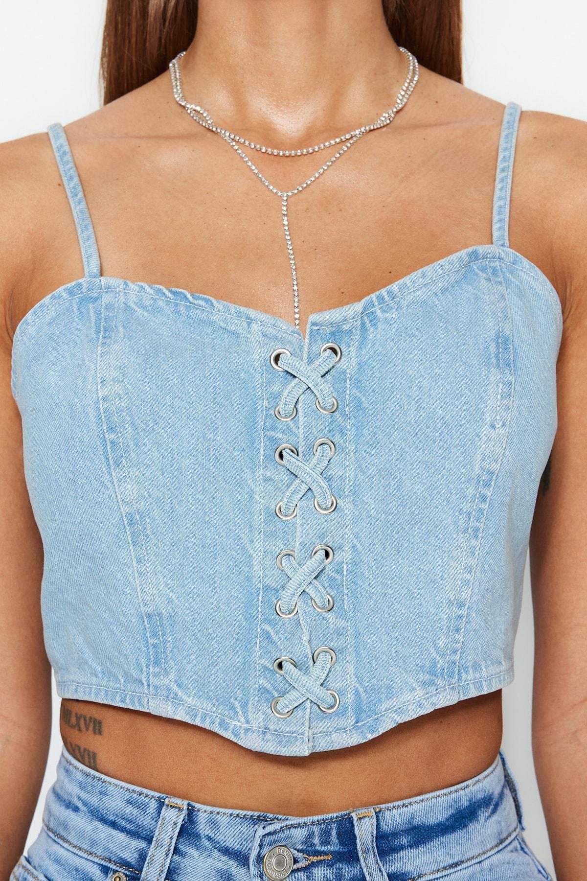 Blue Denim Crop Top, , large image number 3