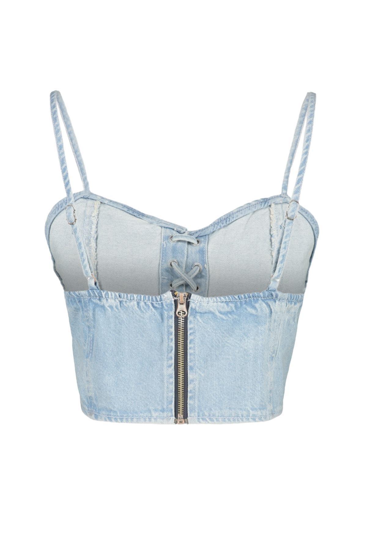 Trendyol - Blue Denim Crop Top