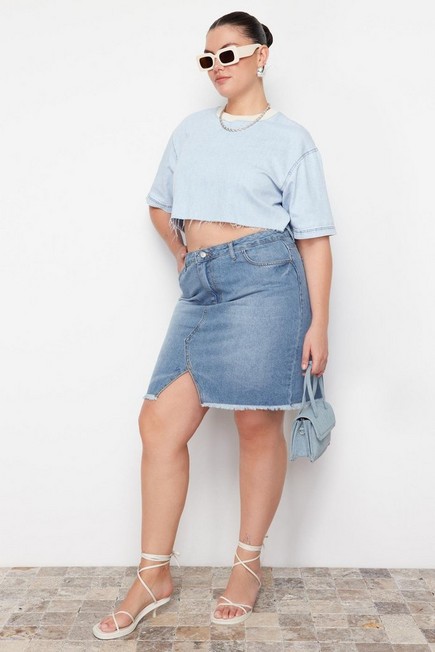 Trendyol - Blue Pencil Mini Plus Size Skirt