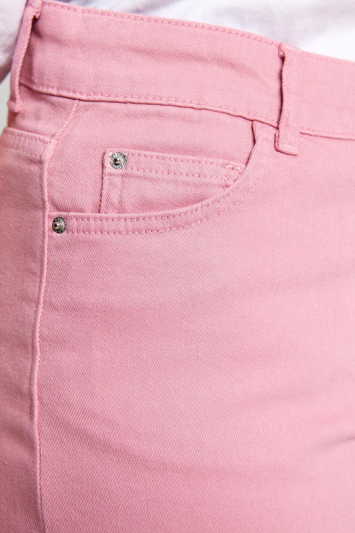 Pink Flexible Skinny Denim Shorts With Tassels, , large image number 4