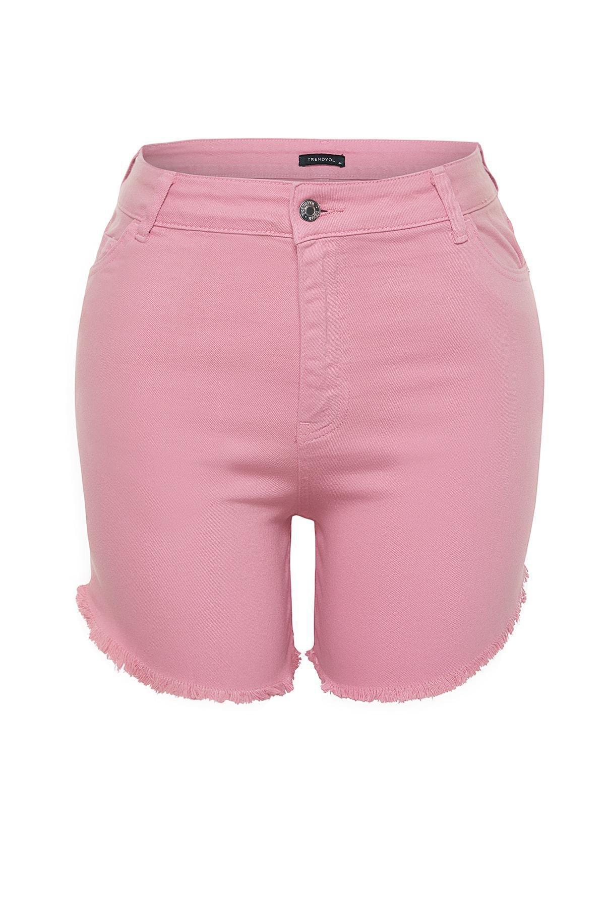Pink Flexible Skinny Denim Shorts With Tassels, , large image number 5