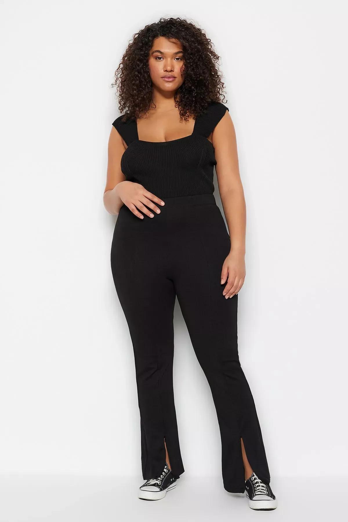 Black Skinny Plus Size Pants, Black, large image number 0