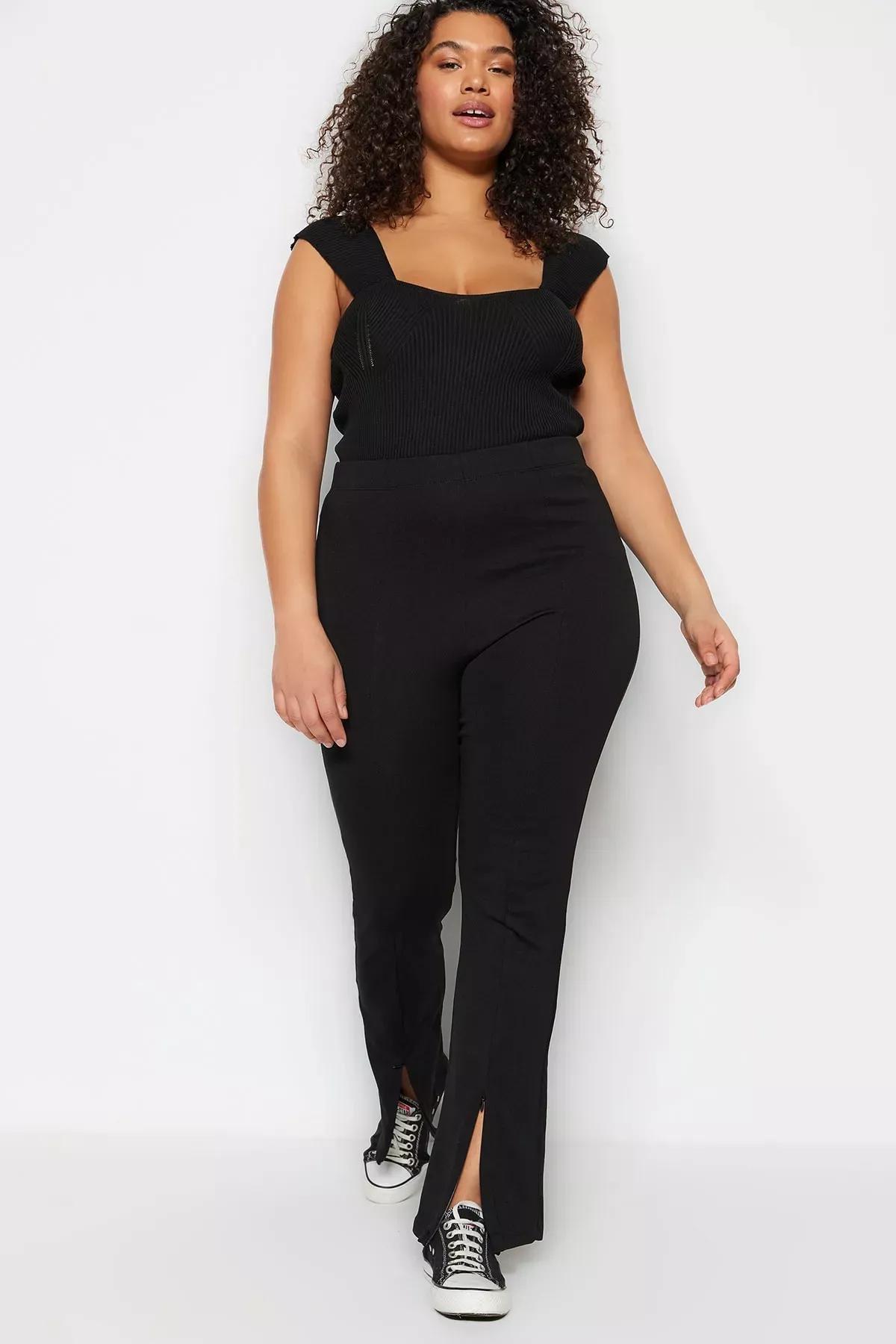 Black Skinny Plus Size Pants, Black, large image number 1