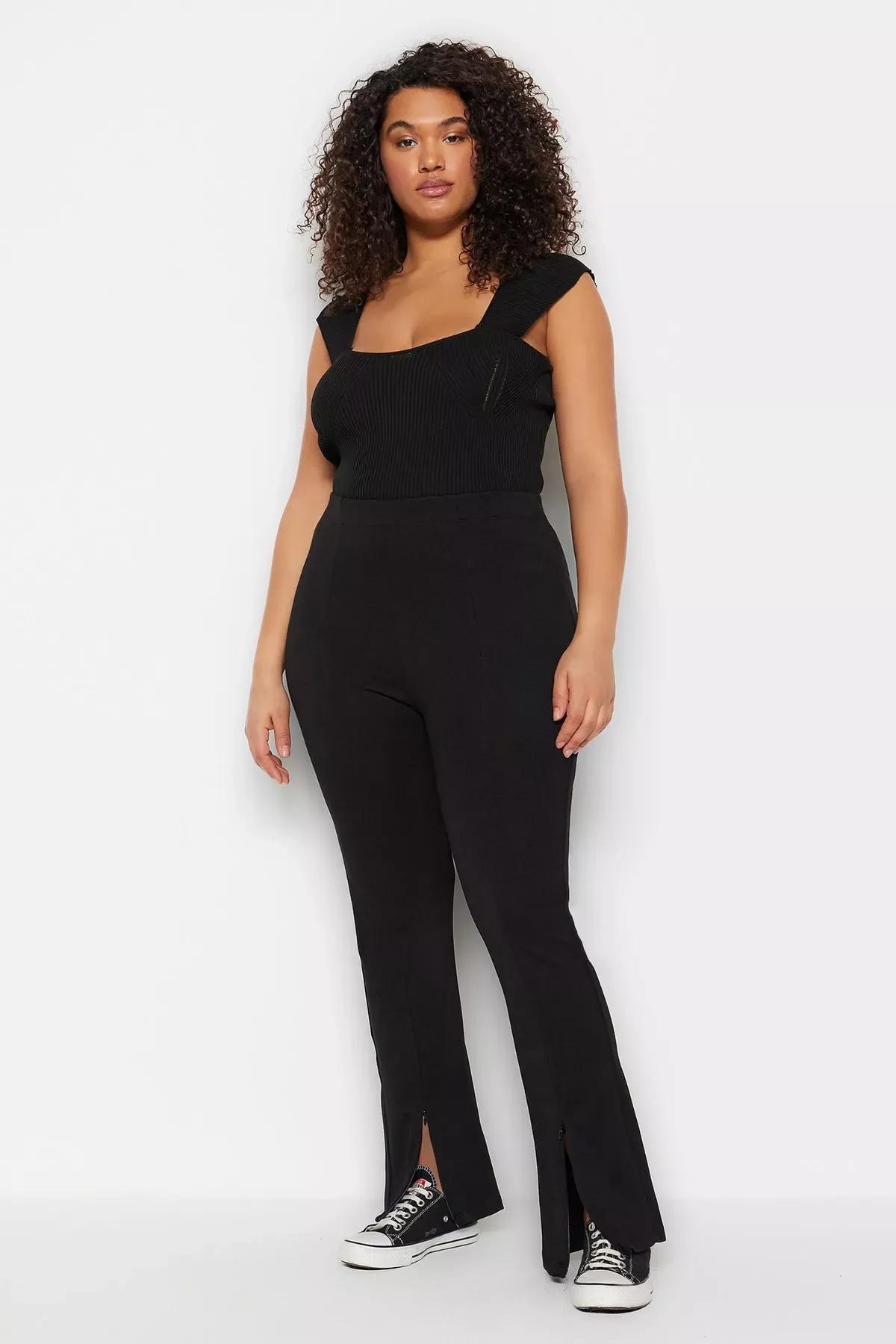 Black Skinny Plus Size Pants, Black, large image number 4