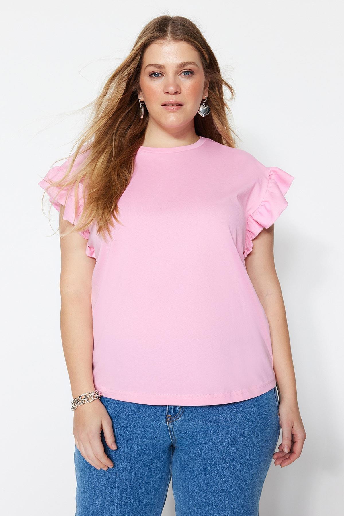 Pink Regular Plus Size T-Shirt, , large image number 0