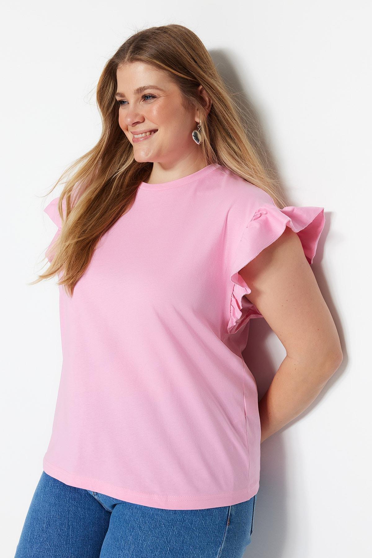 Pink Regular Plus Size T-Shirt, , large image number 1