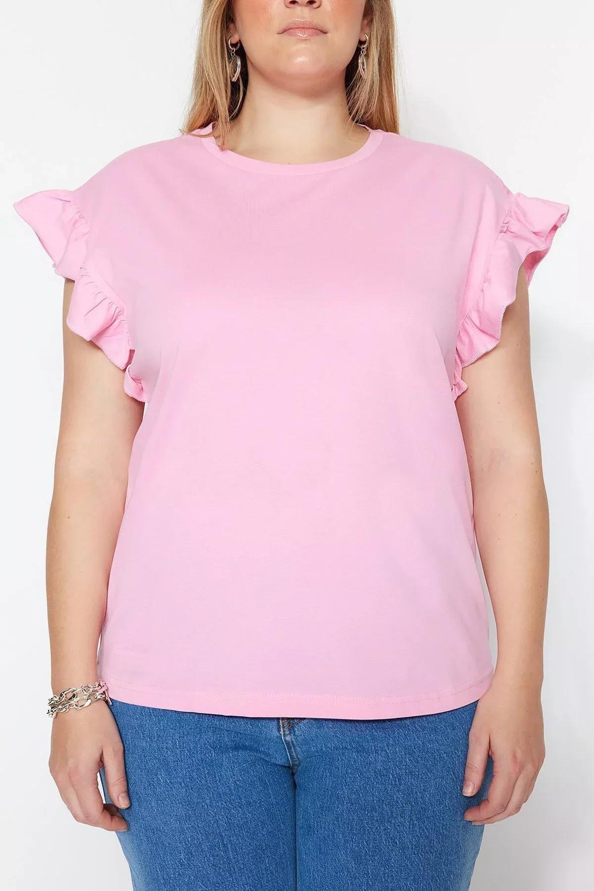 تيشيرت بقصة عادية للمقاسات الكبيرة، وردي, Pink, large image number 2