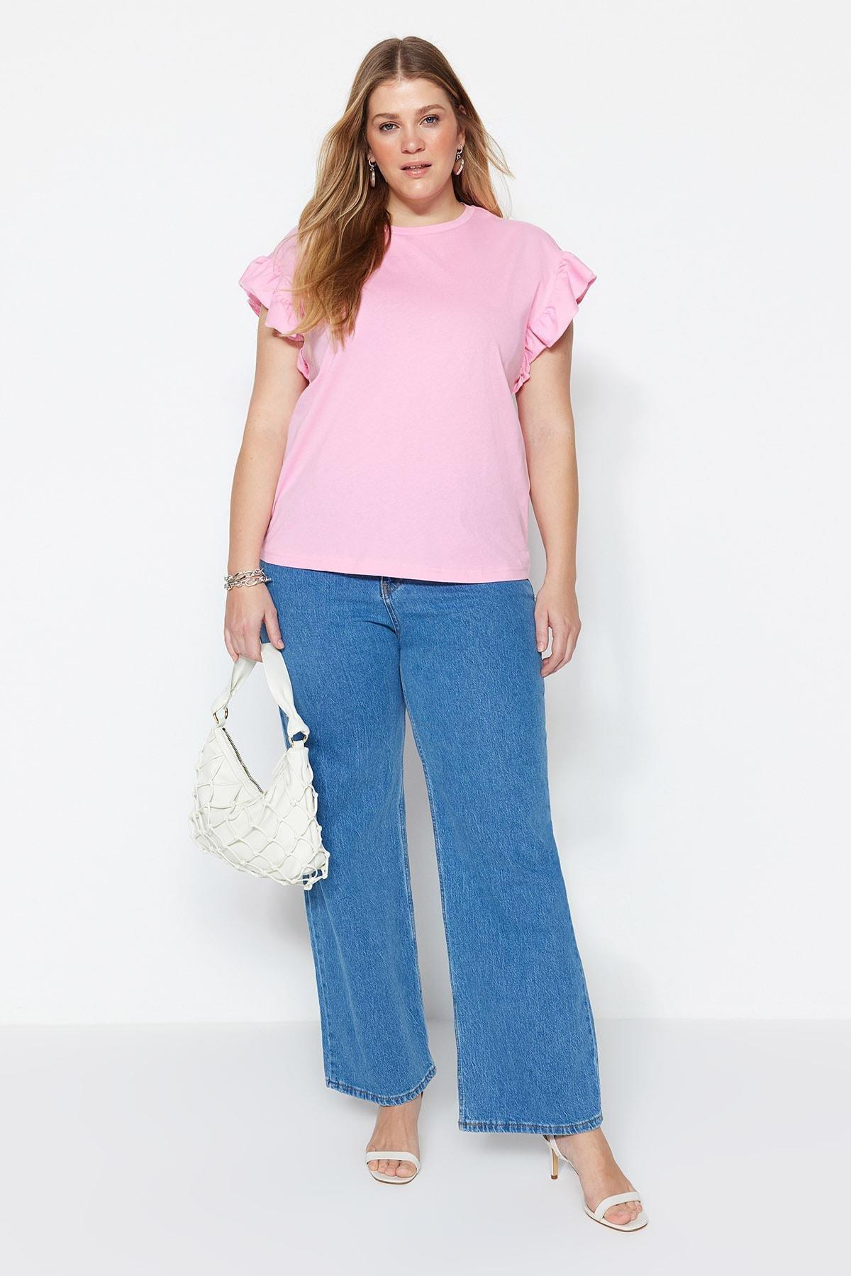 Pink Regular Plus Size T-Shirt, , large image number 4