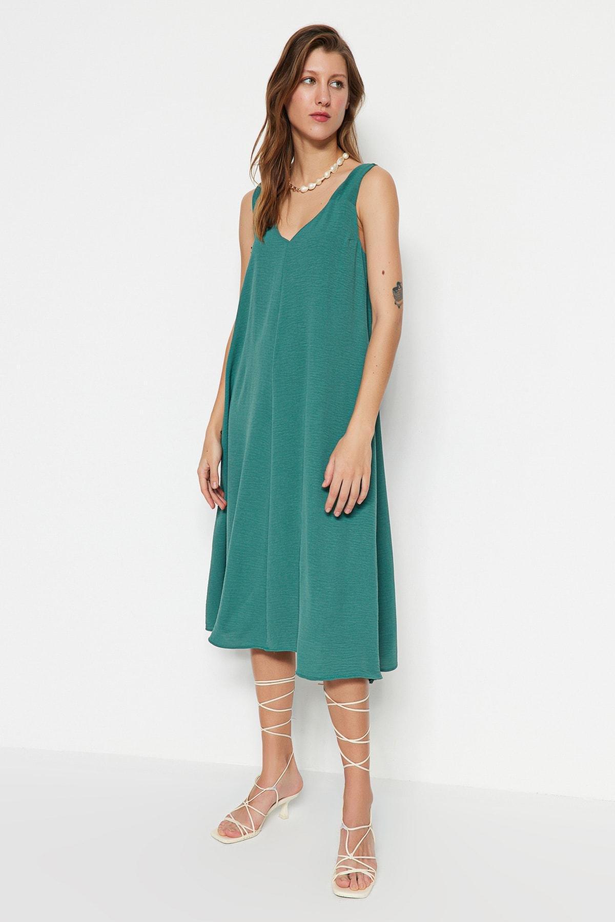Khaki V-Neck Dress, , large image number 0