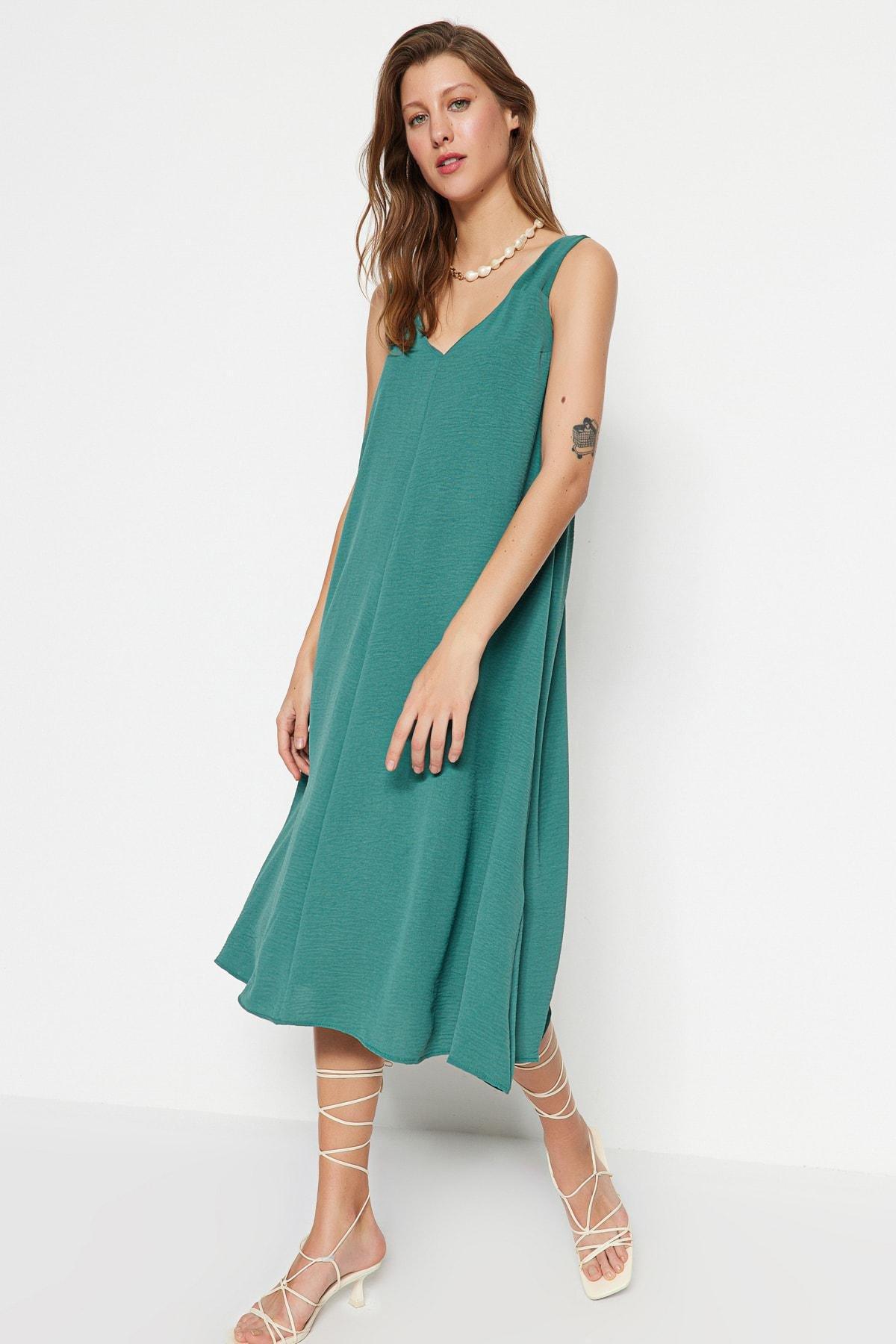 Khaki V-Neck Dress, , large image number 1