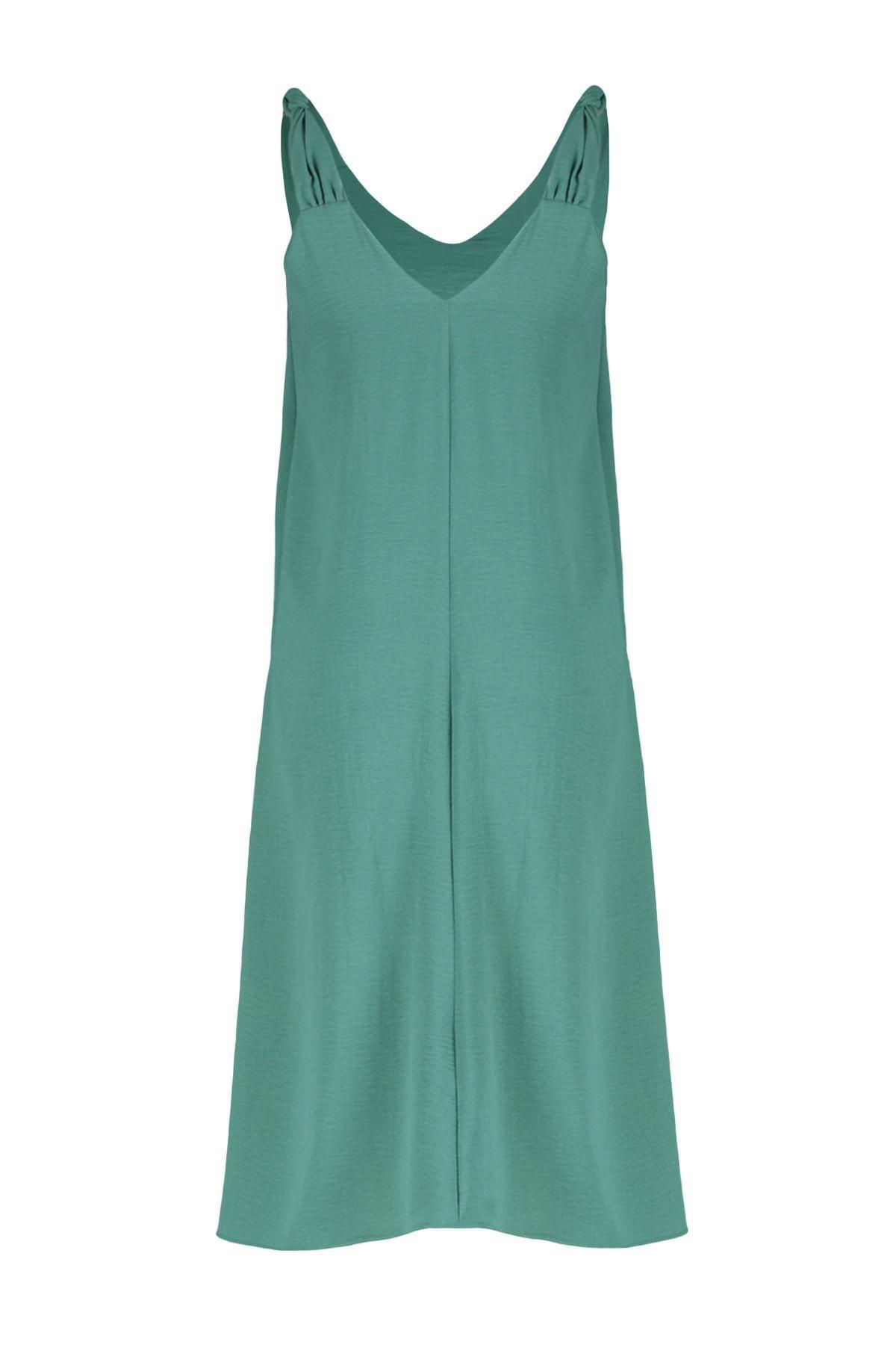 Khaki V-Neck Dress, , large image number 4