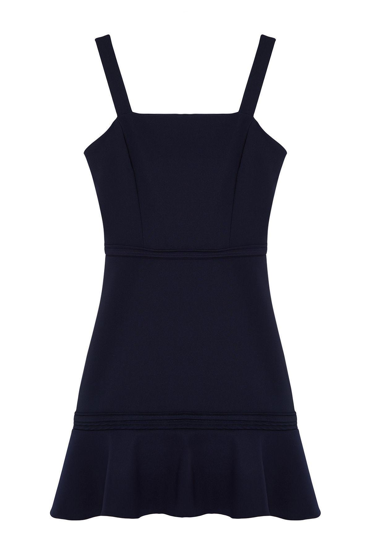 Navy Blue Frills Ruffle A-Line Dress, , large image number 5