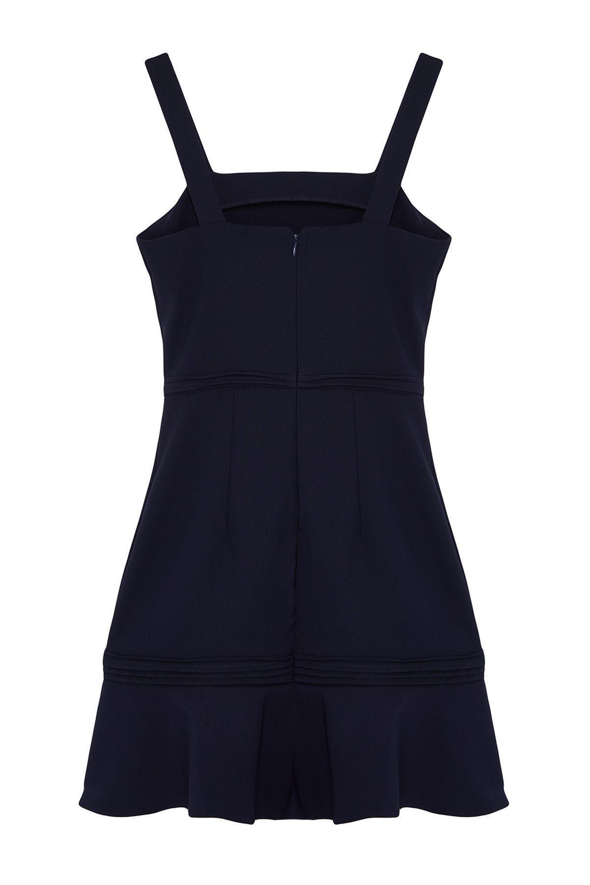 Navy Blue Frills Ruffle A-Line Dress, , large image number 6