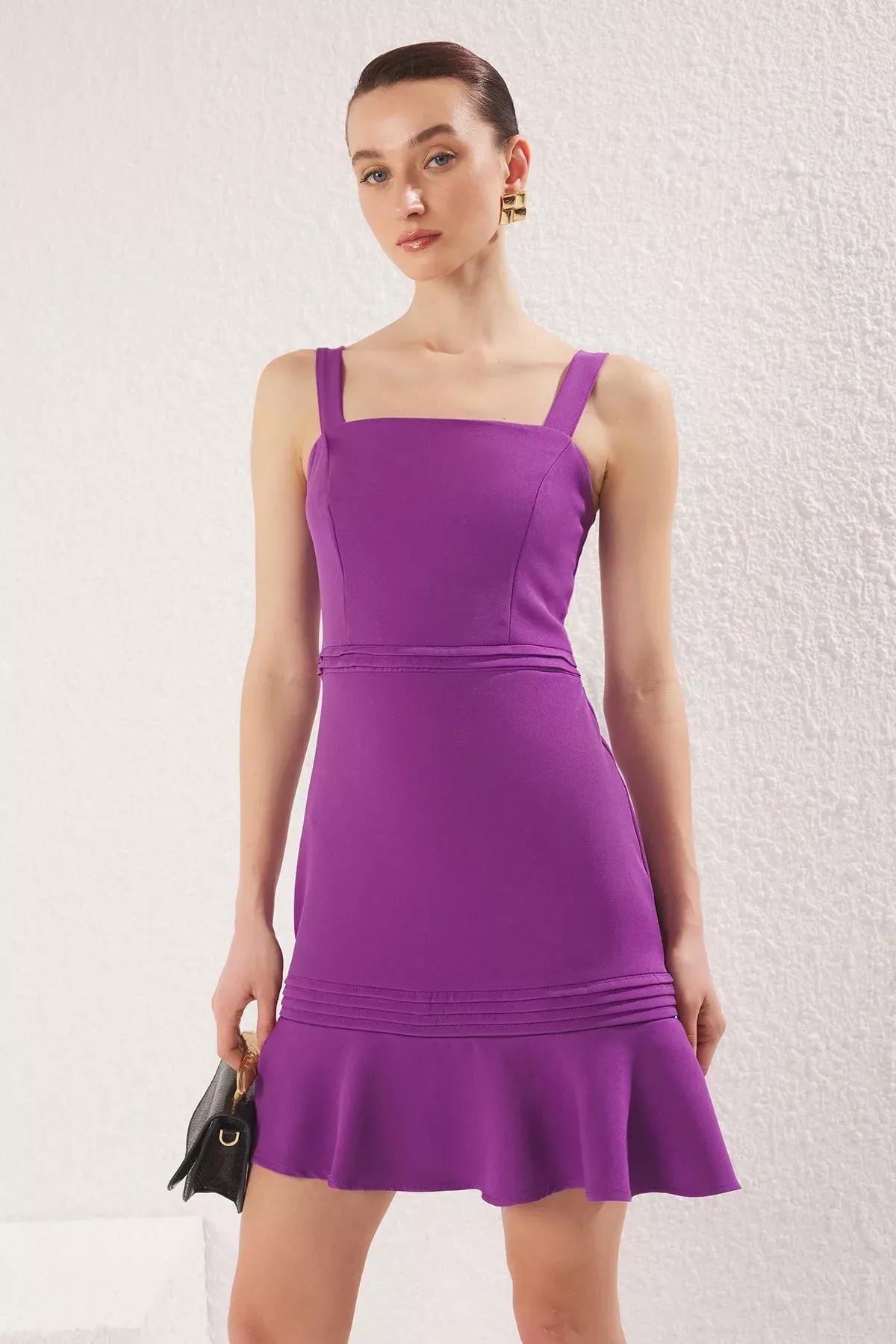 Purple Ribbed A-Line Mini Dress, , large image number 0