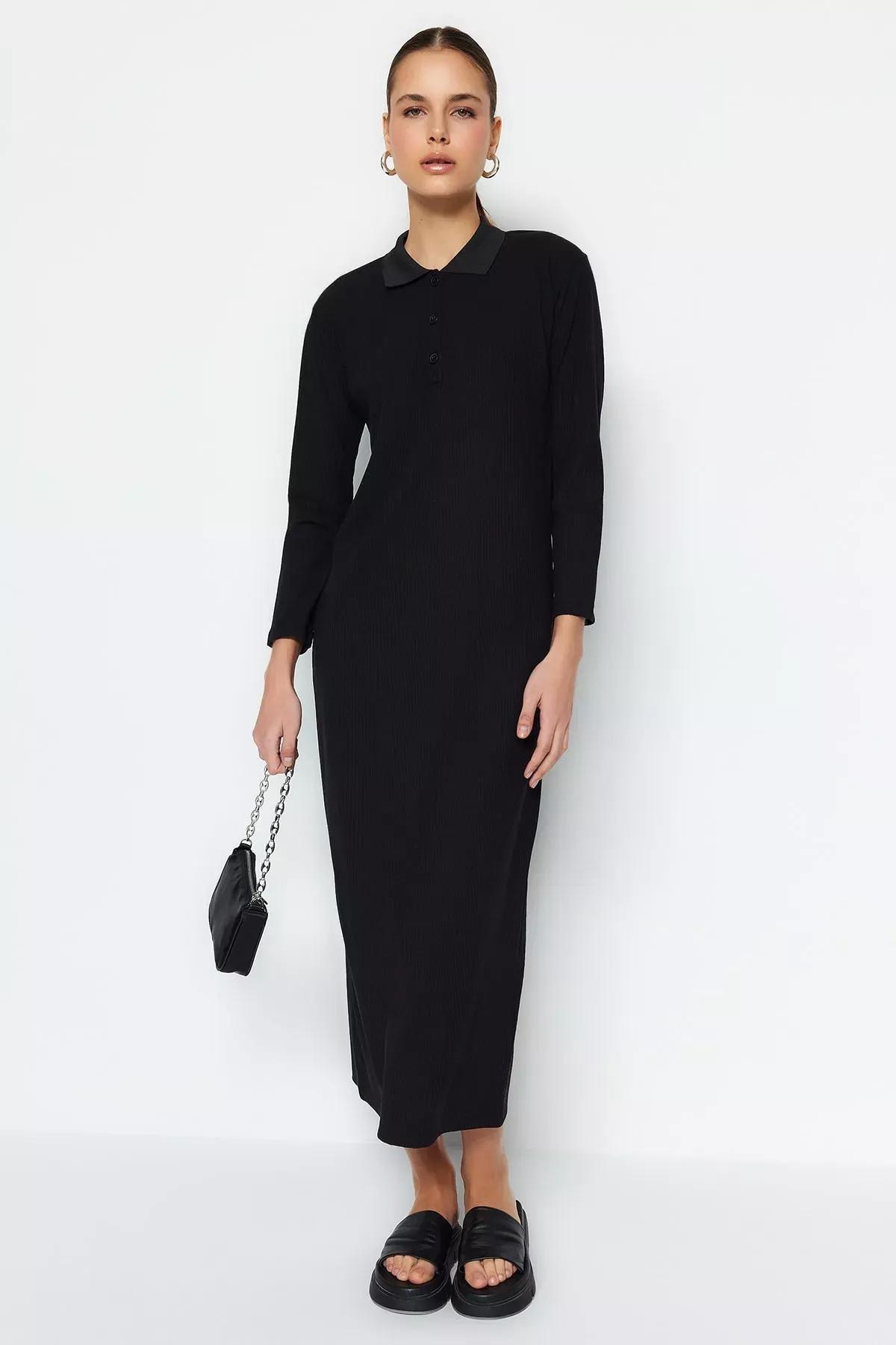 Black Polo Neck Dress, , medium