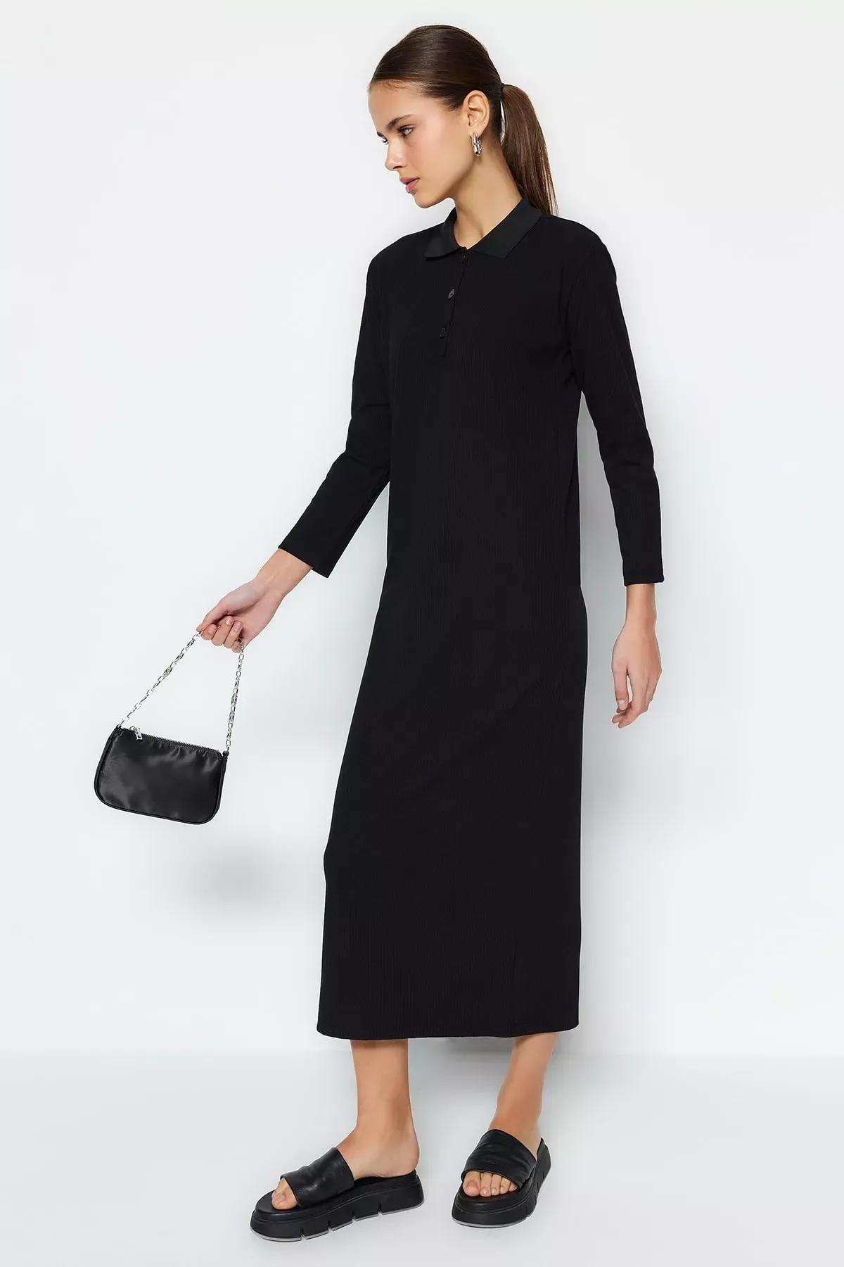 Black Polo Neck Dress, Black, large image number 1