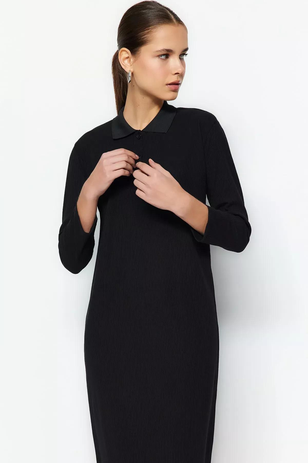 Black Polo Neck Dress, Black, large image number 2