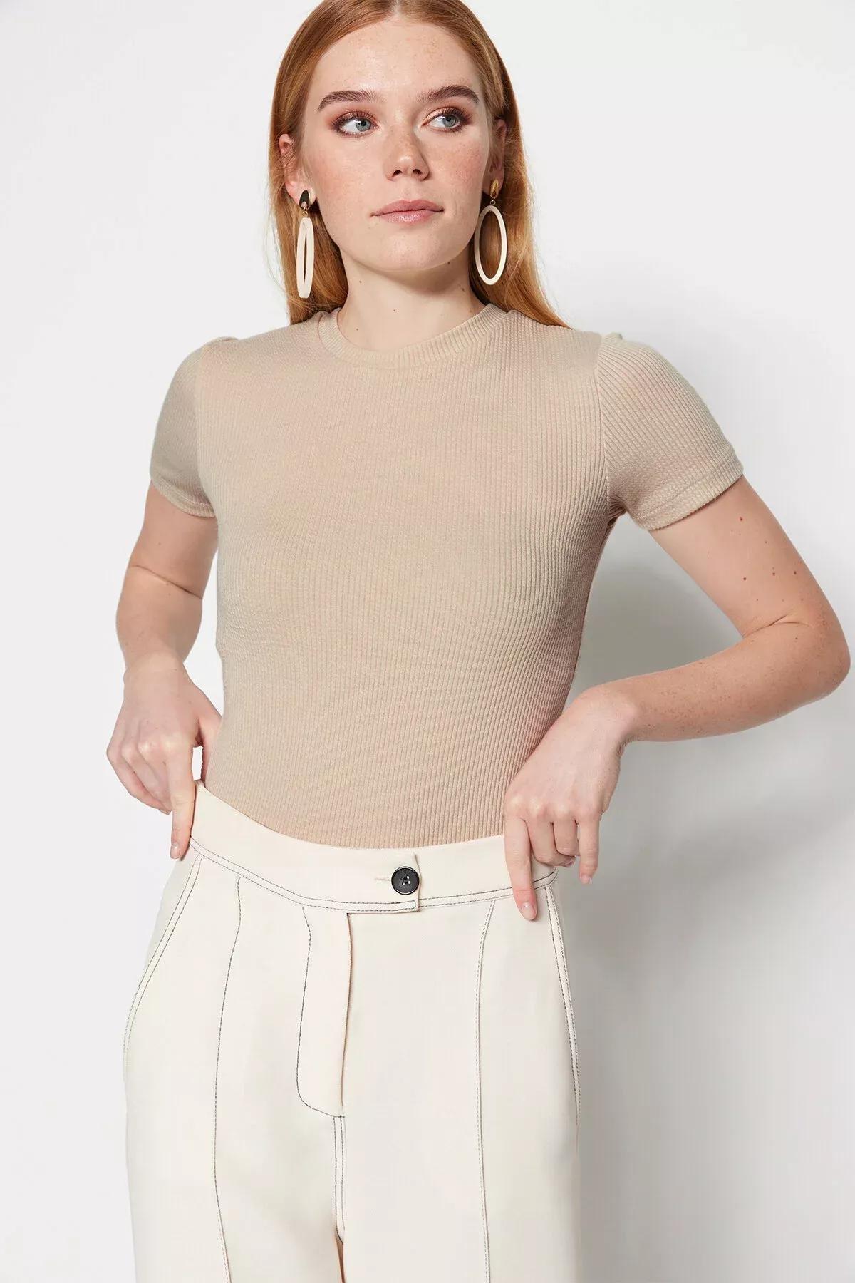 Beige Crew Neck Tunic, Beige, large image number 1