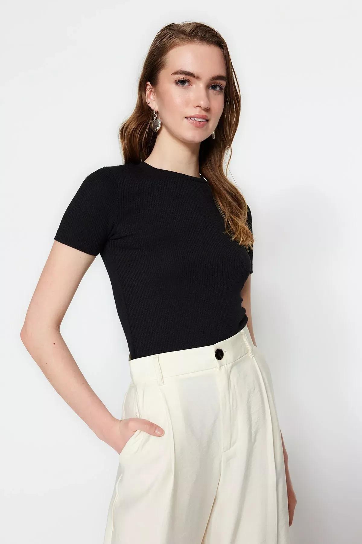 Black Crew Neck Tunic, Black, large image number 0