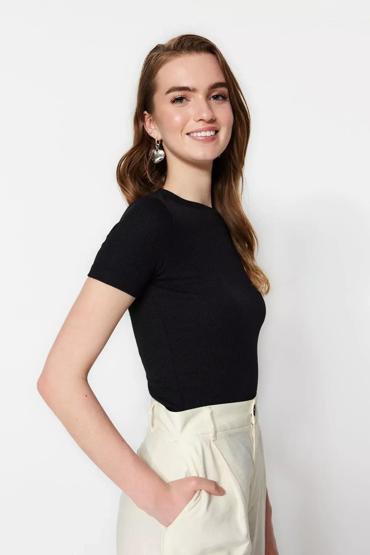 Black Crew Neck Tunic, Black, large image number 1