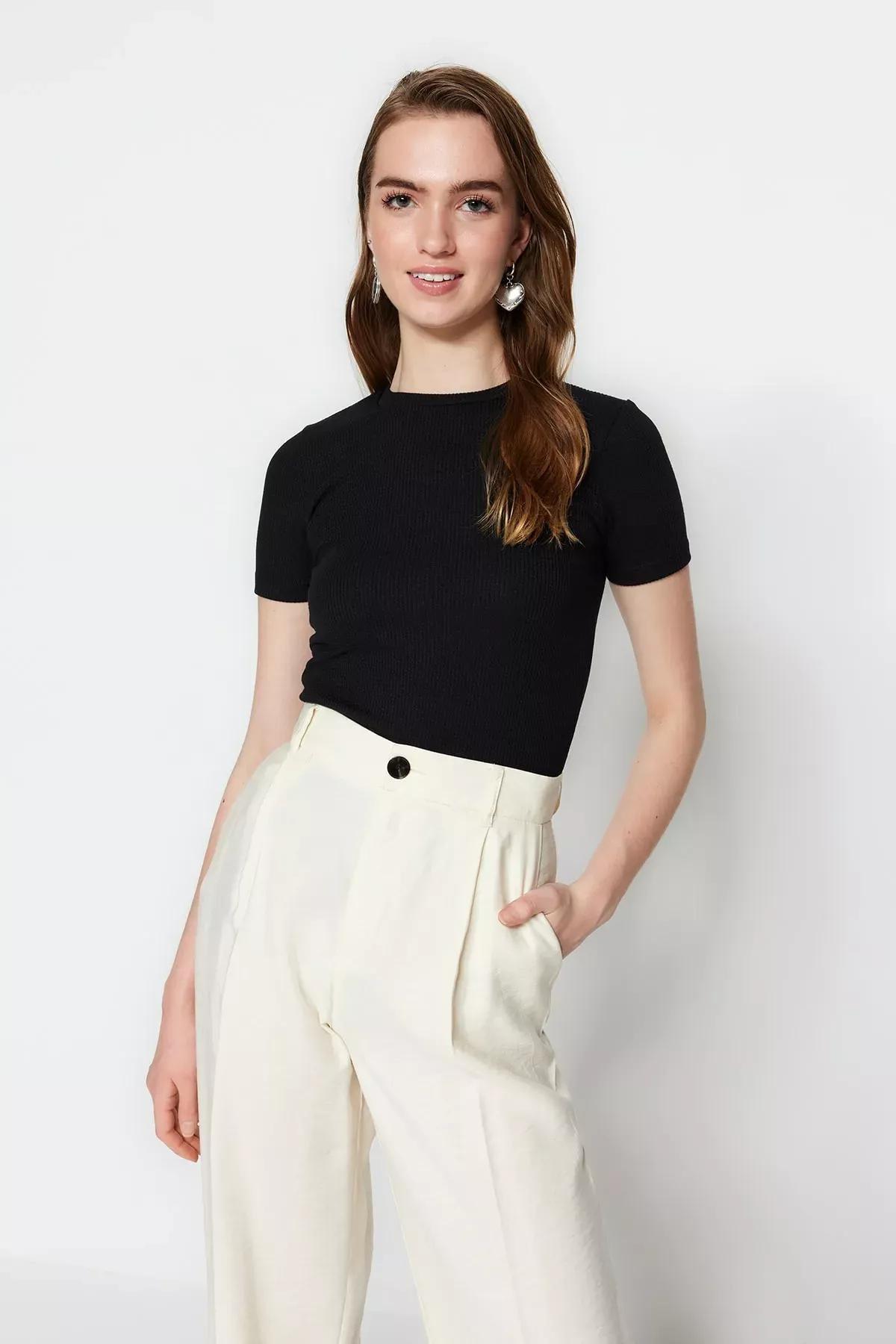 Black Crew Neck Tunic, Black, large image number 2