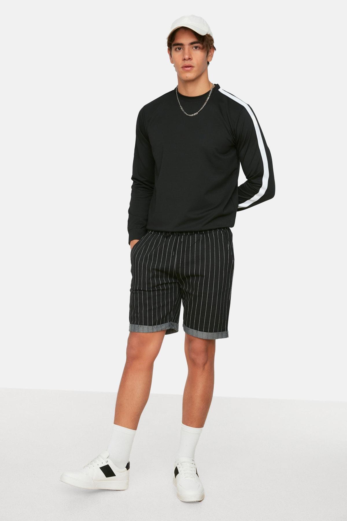 Black Striped Shorts, , large image number 0