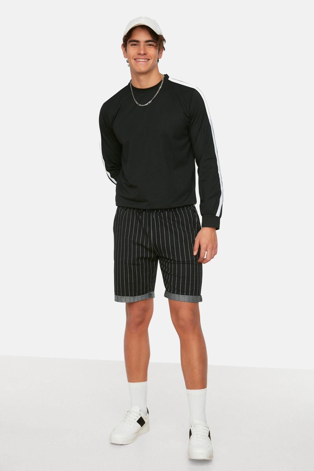 Black Striped Shorts, , large image number 1