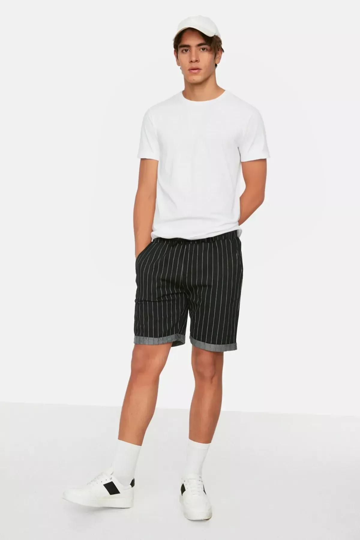 Black Striped Shorts, Black, large image number 1