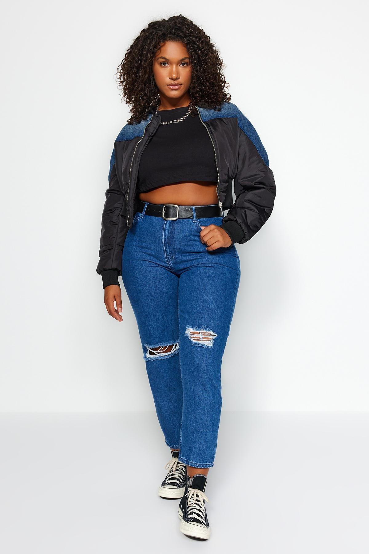 Blue Mom Plus Size Jeans, , large image number 0
