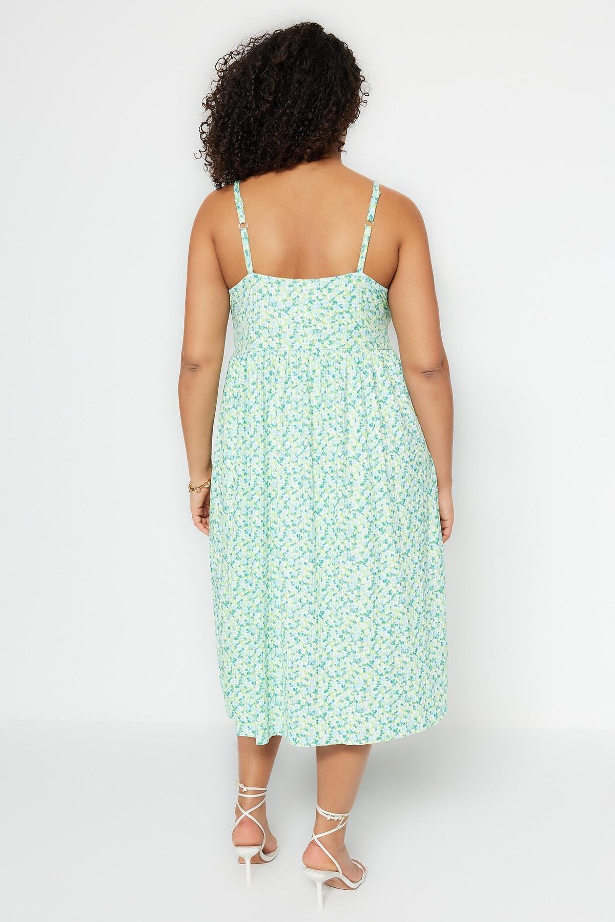 Green Floral Skater Plus Size Dress, , large image number 4
