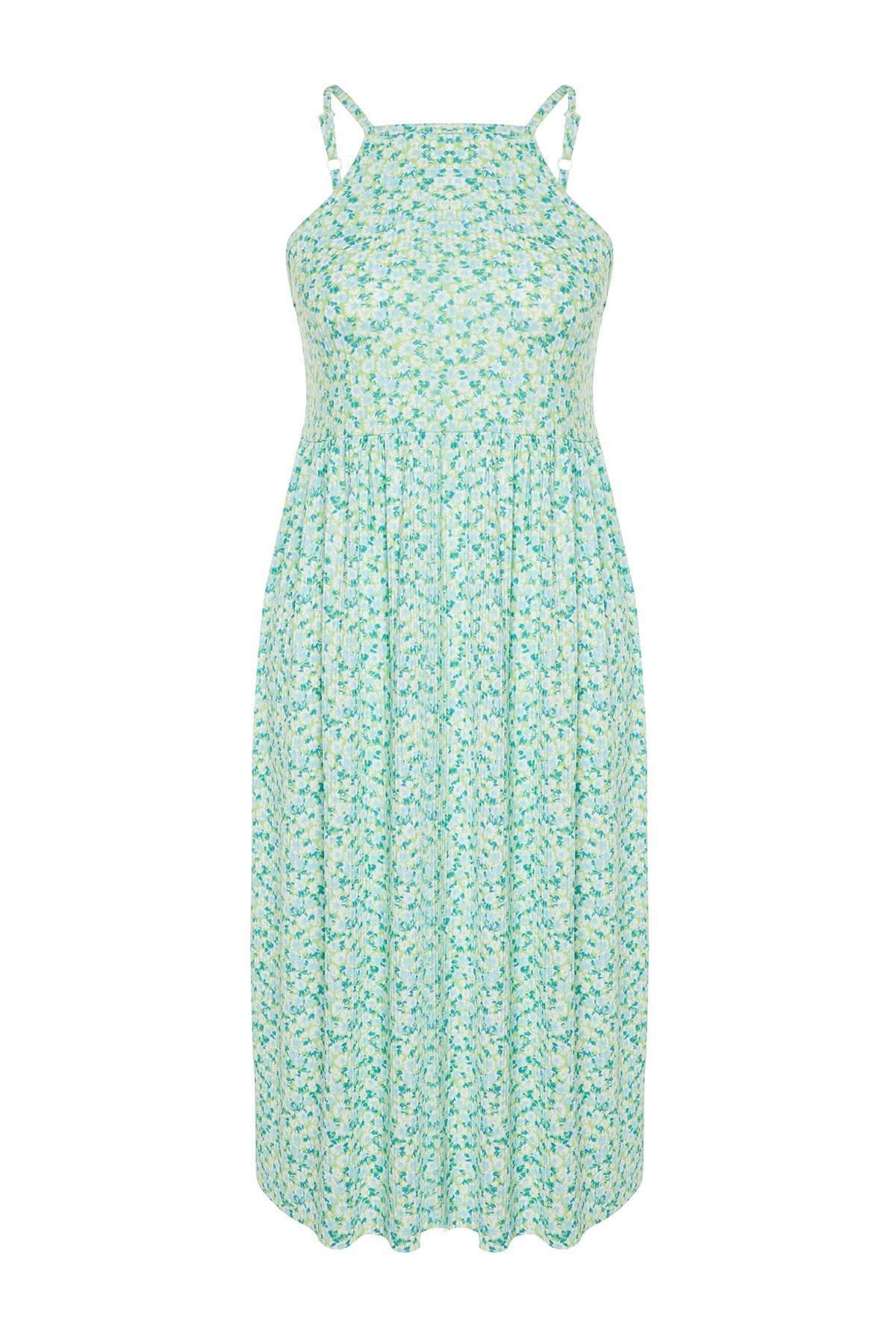 Green Floral Skater Plus Size Dress, , large image number 5