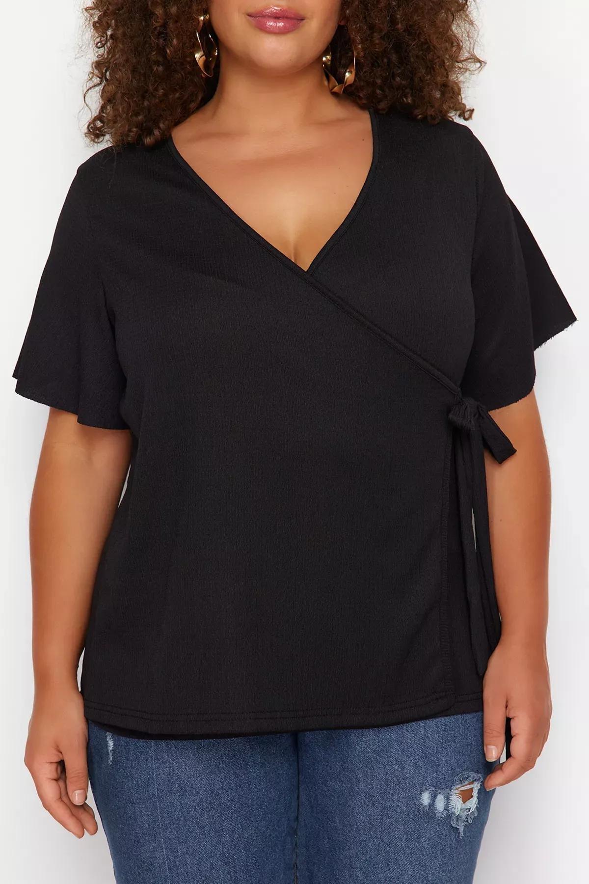 Black Fitted Plus Size Blouse, Black, large image number 4
