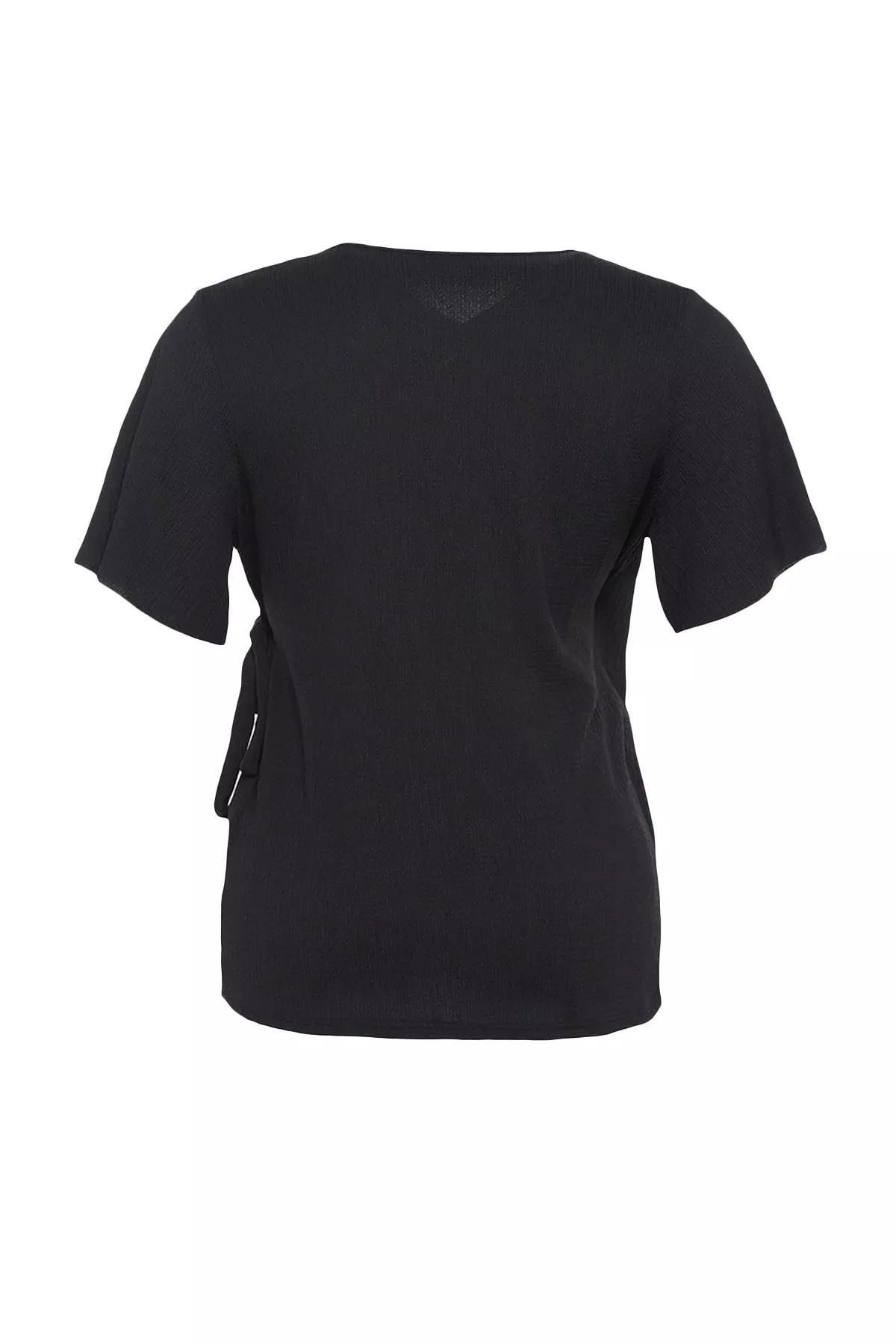 Black Fitted Plus Size Blouse, Black, large image number 6