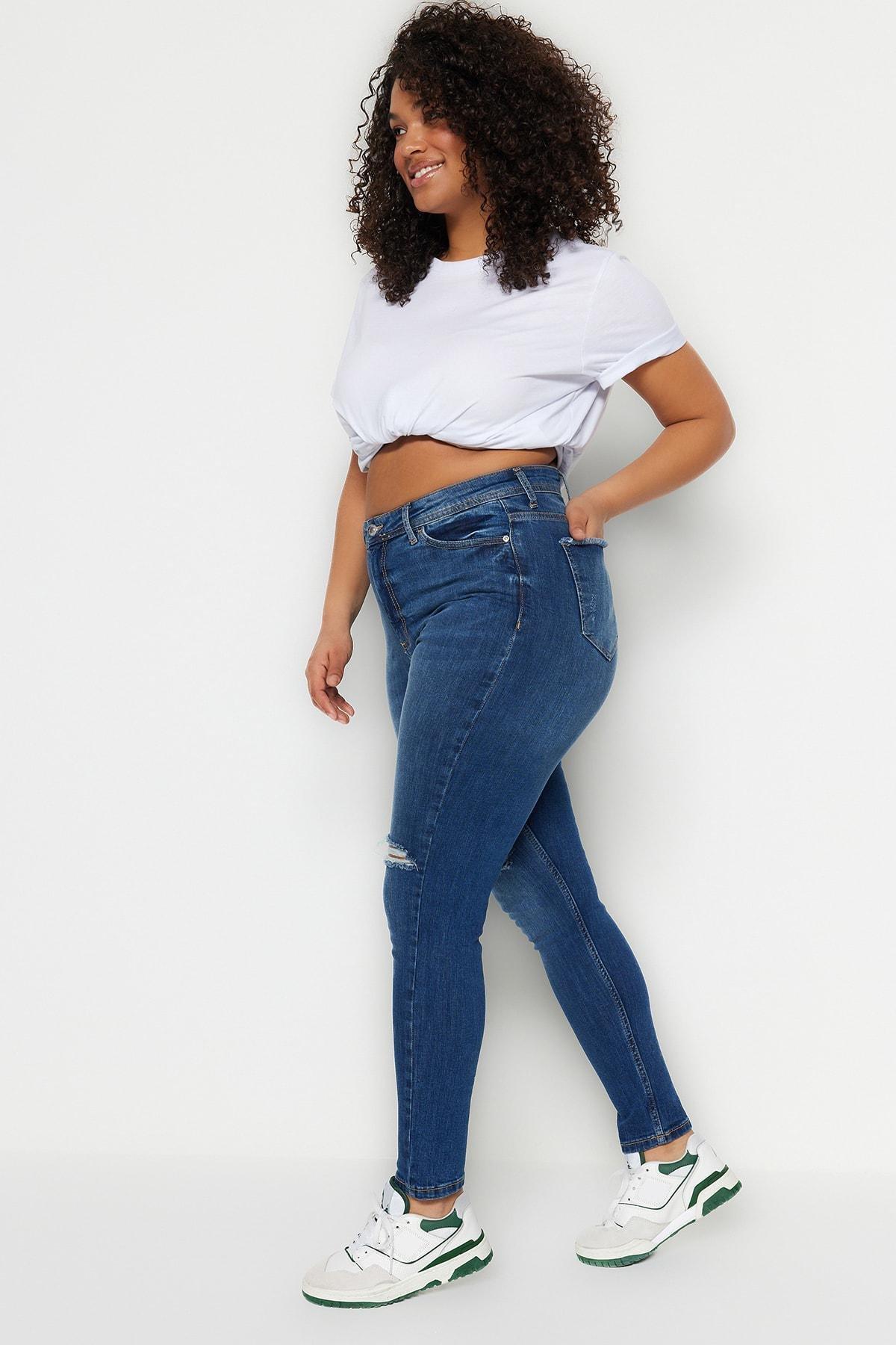 Blue Skinny Plus Size Jeans, , large image number 1