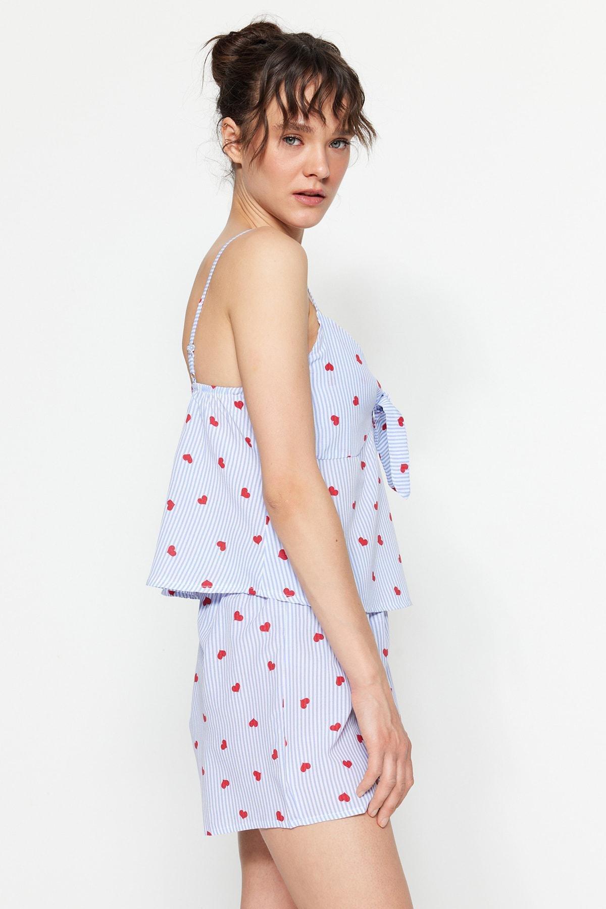 Blue Striped Heart Print Pajama Set, , large image number 2