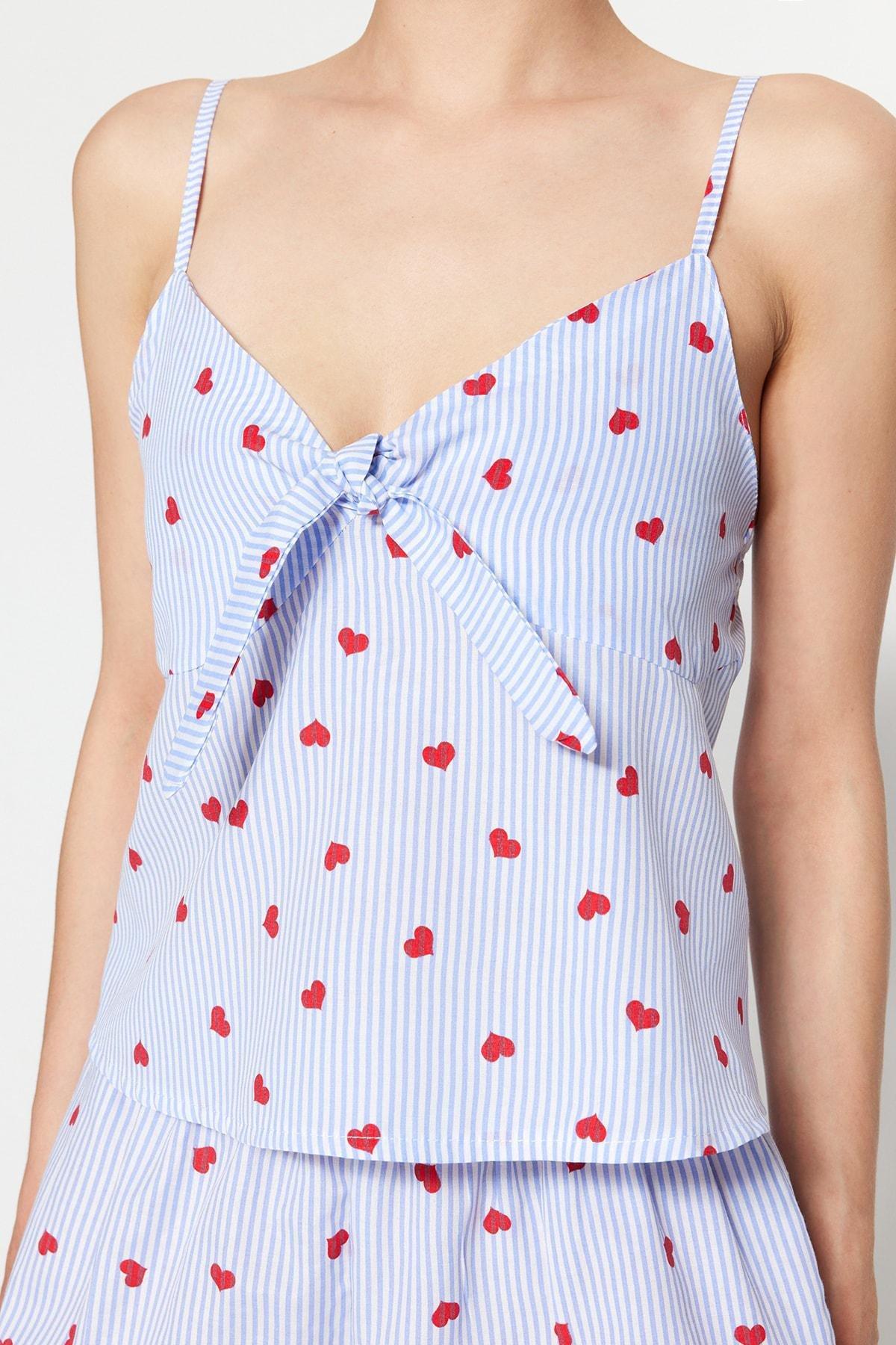 Blue Striped Heart Print Pajama Set, , large image number 3