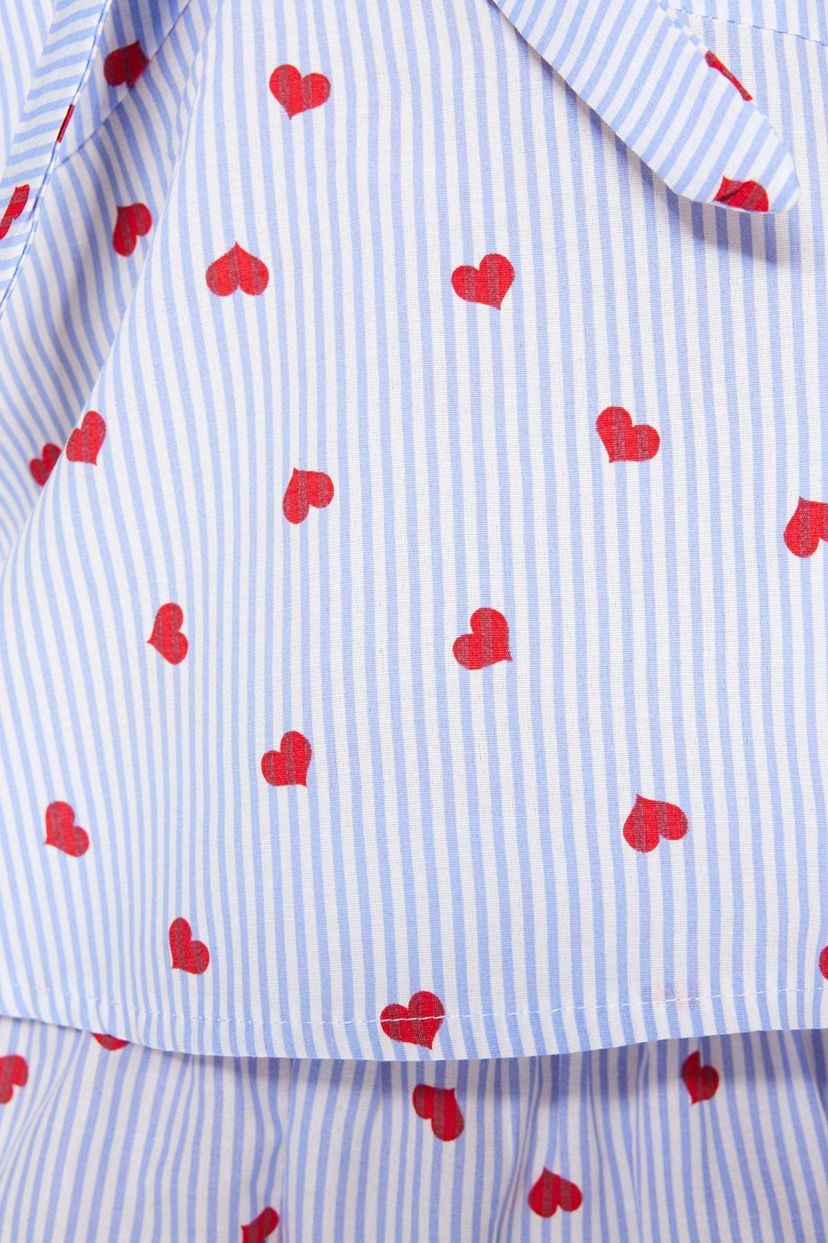 Blue Striped Heart Print Pajama Set, , large image number 4