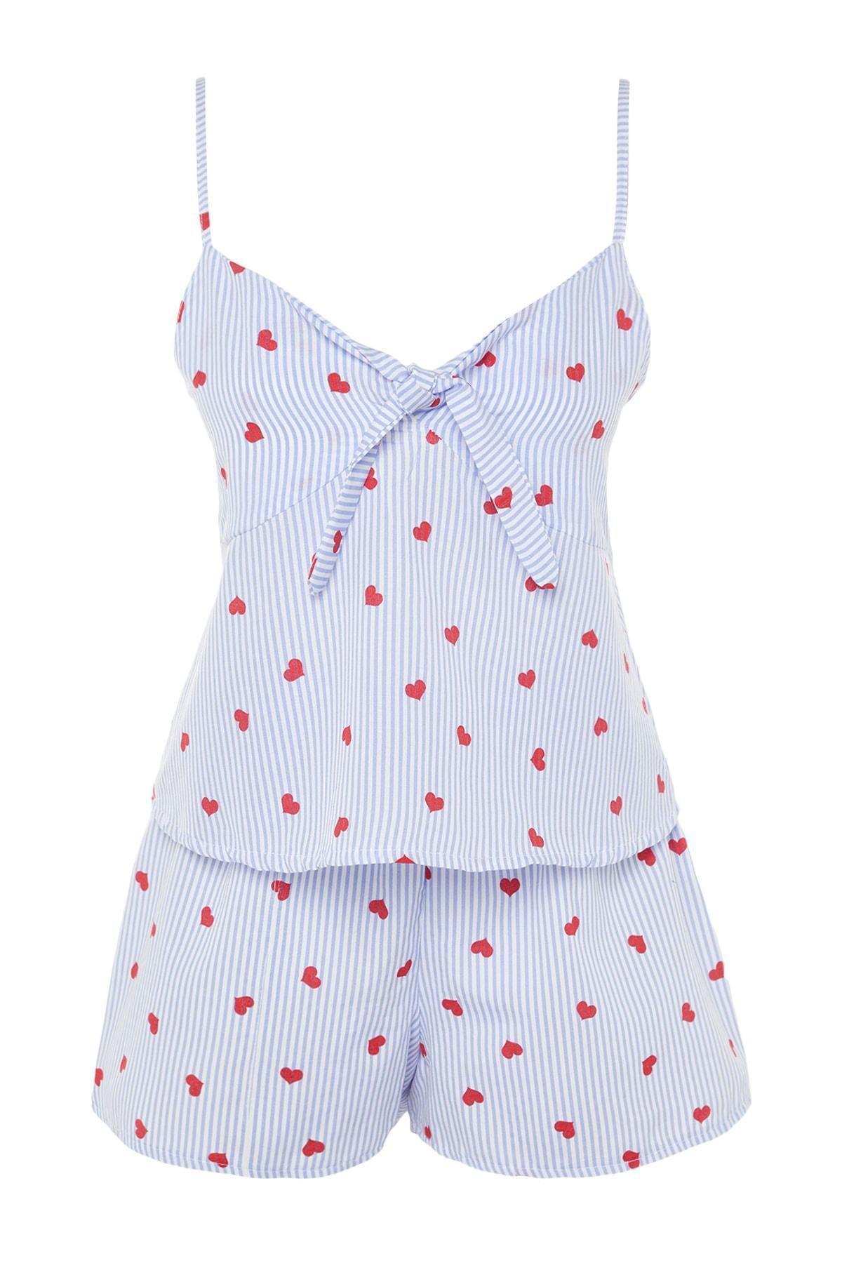 Blue Striped Heart Print Pajama Set, , large image number 6