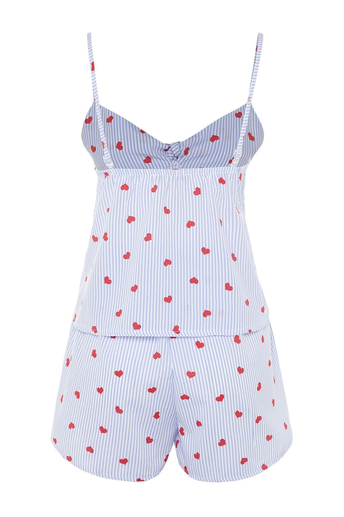 Blue Striped Heart Print Pajama Set, , large image number 8