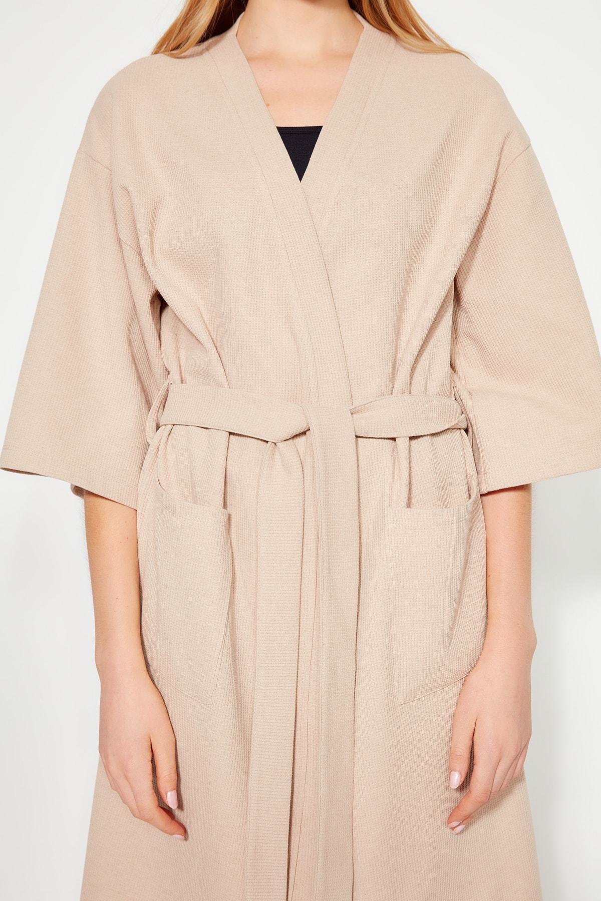 Beige Belted Dressing Gown, , large image number 2