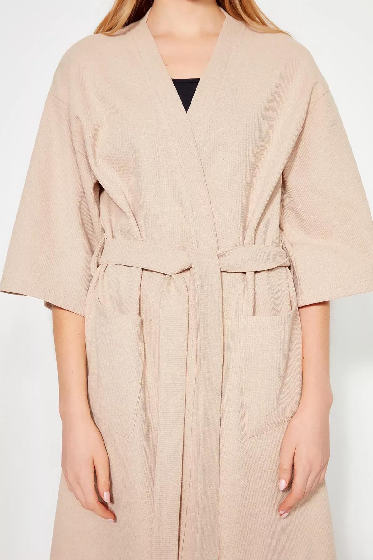 روب منزلي بحزام، بيج, Beige, large image number 2