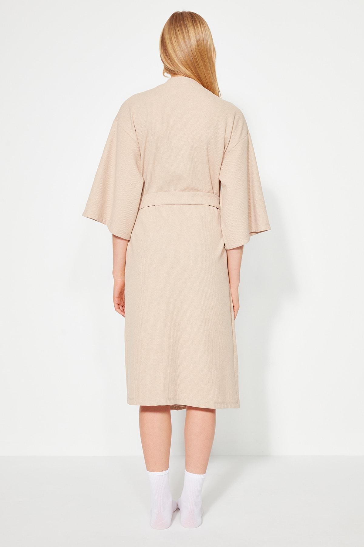 Trendyol - Beige Belted Dressing Gown