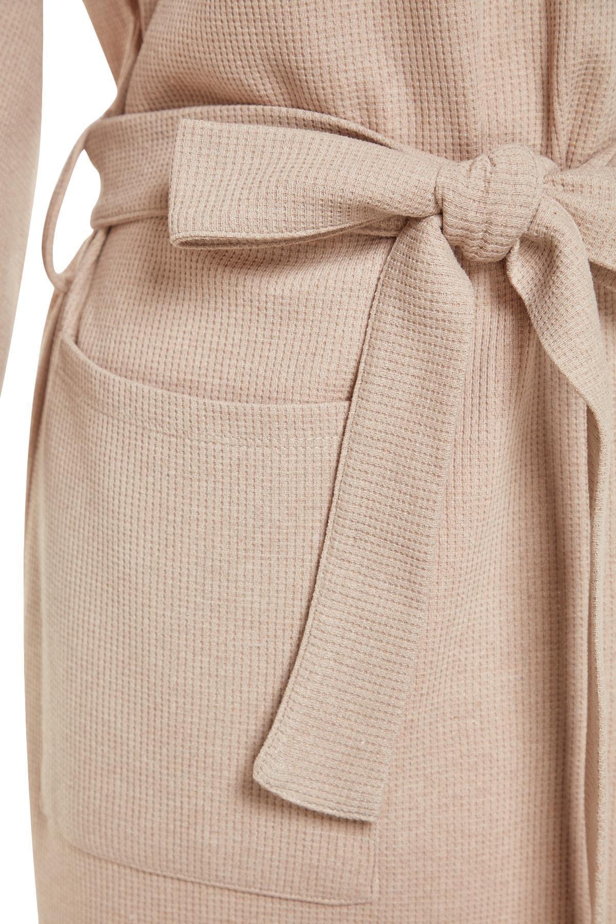 Trendyol - Beige Belted Dressing Gown