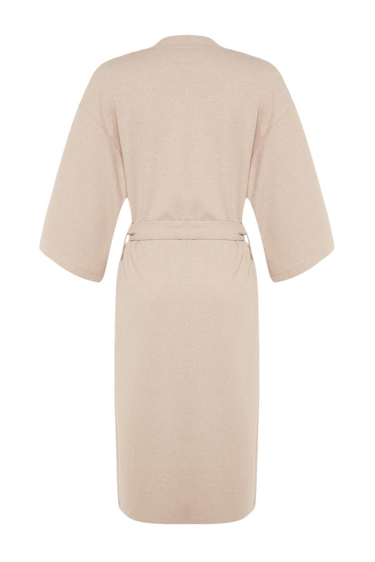 Trendyol - Beige Belted Dressing Gown